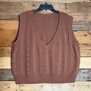 Shein Curve Size 2XL Womens Brown V-Neck Cropped Sweater Vest